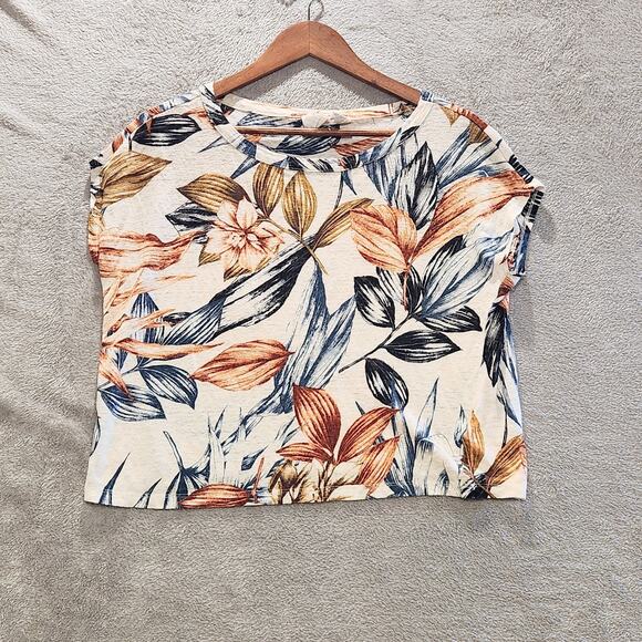 C&C California Womens White Tropical Floral Linen Crop Top Size Small Oversized - Picture 1 of 8